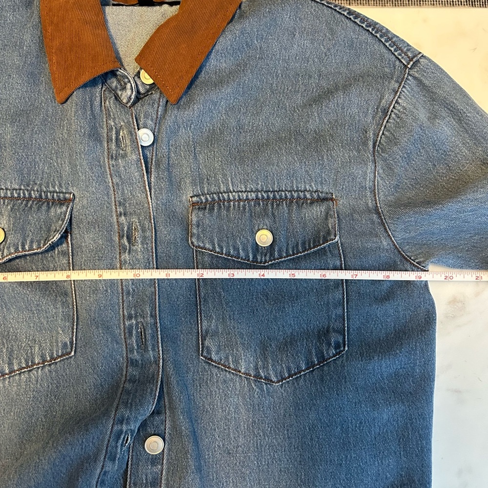Women Denim Shirt with corduroy  brown Collar - Picture 6 of 6